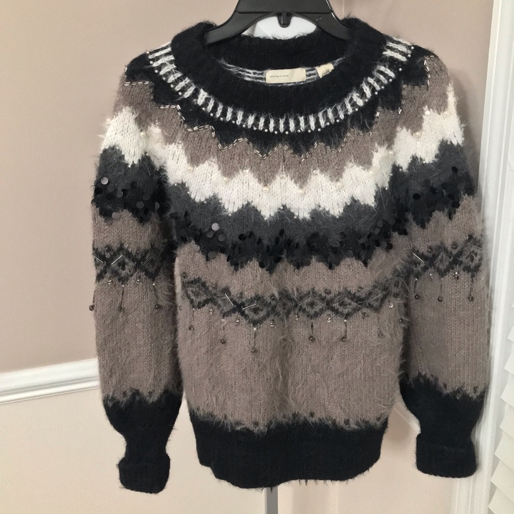 Anthropologie Sleeping on Snow Fair Isle Bubble-Sleeve Pullover sweater